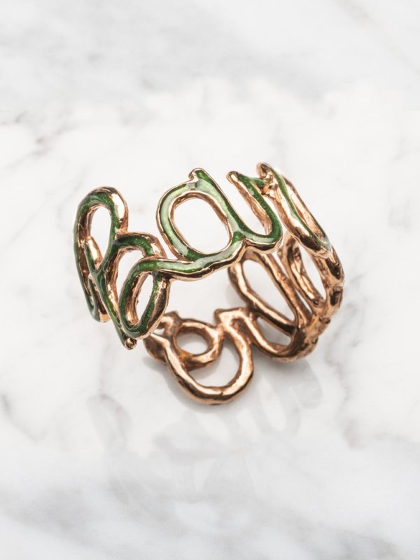 Name Cuff in Bronze with Green Enamel