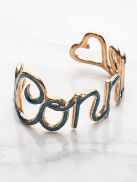 Name Cuff in Bronze with Blue enamel