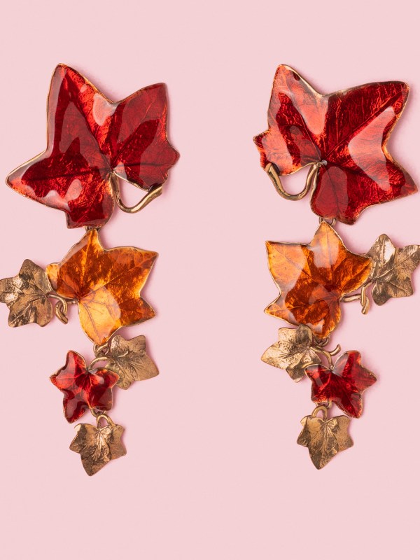 Edera Pendant Earrings in Bronze, Cherry and Champagne Orange - M