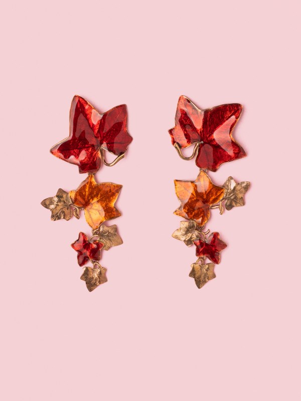 Edera Pendant Earrings in Bronze, Cherry and Champagne Orange - M