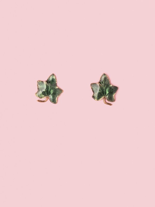 Edera Pin Earrings in Bronze and Forest Green - S