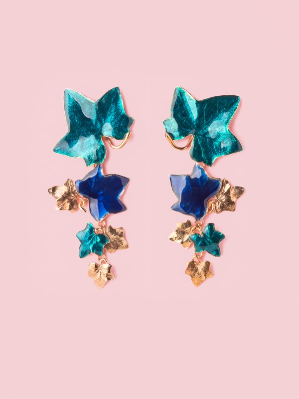 Edera Pendant Earrings in Bronze, Mediterranean Blue and Midnight Blue - M