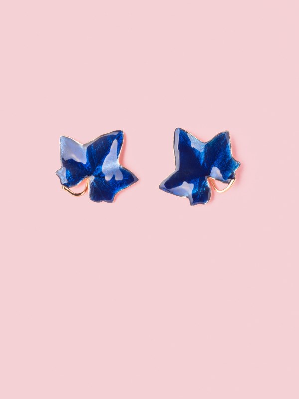 Edera Pin Earrings in Bronze and Midnight Blue - L