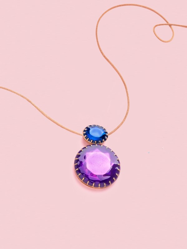 Rainbow Pendant Necklace in Bronze, Purple and Blue