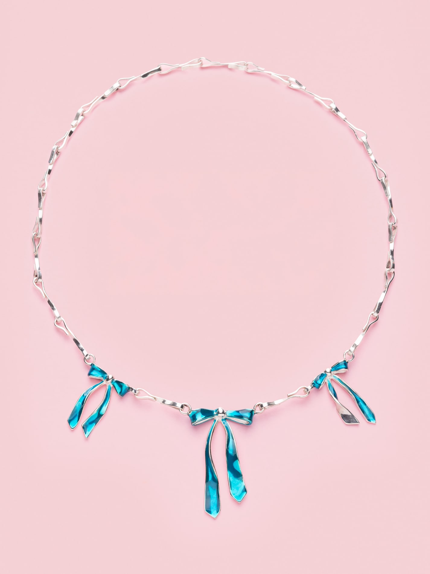 Fiocco Chain Necklace in Silver and Mediterranean Blue