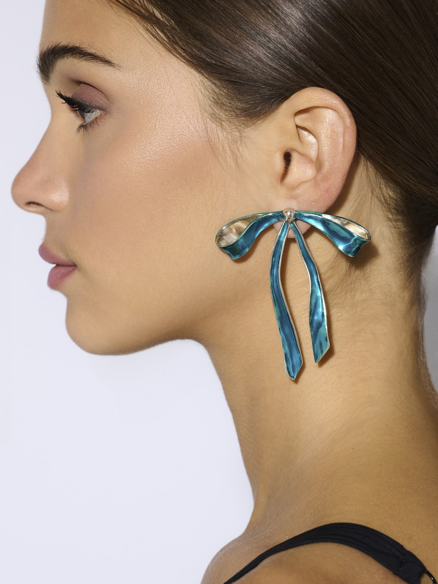 Fiocco Pin Earrings in Silver and Mediterranean Blue L