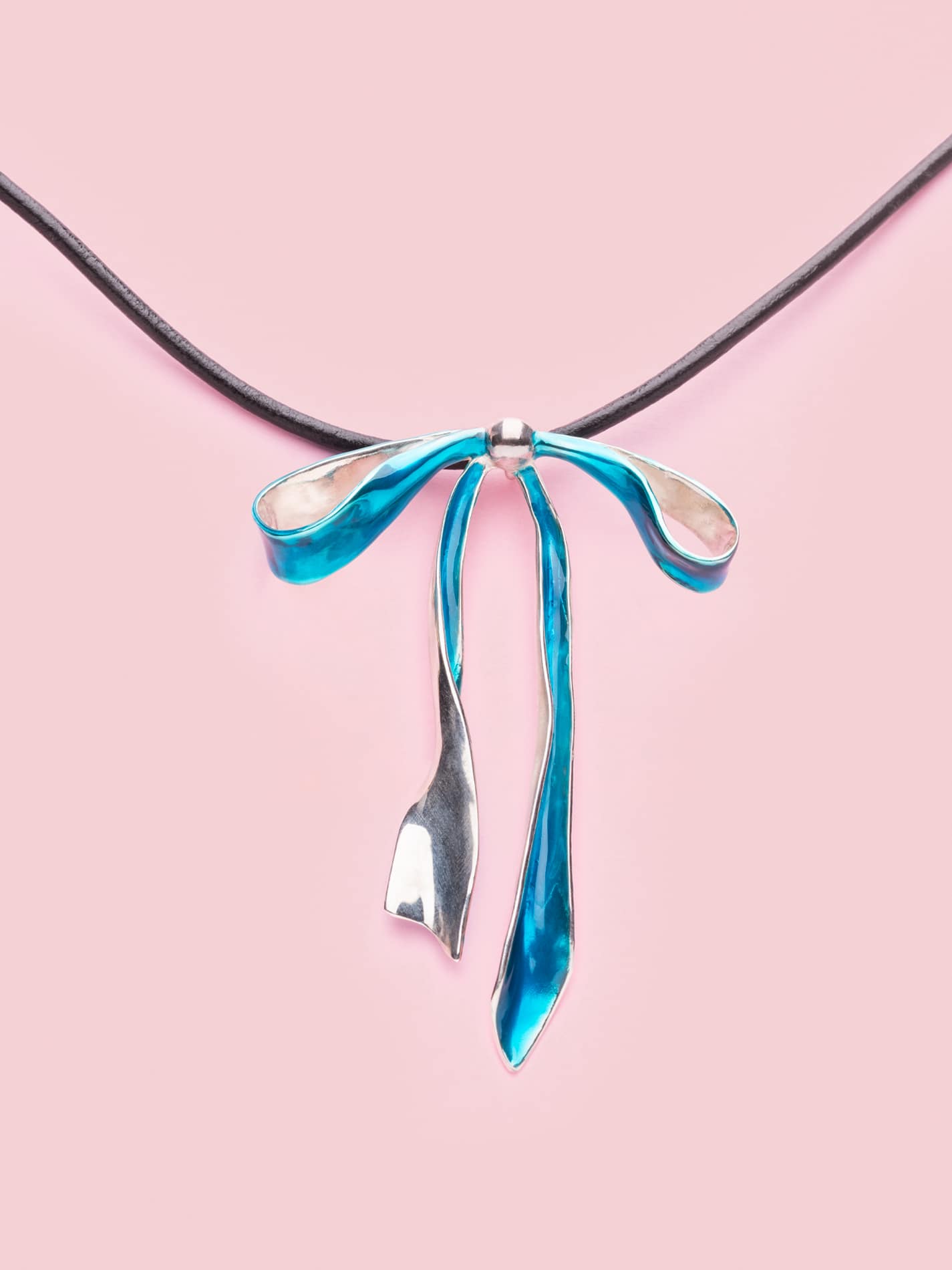 Fiocco Pendant Necklace in Silver and Mediterranean Blue L