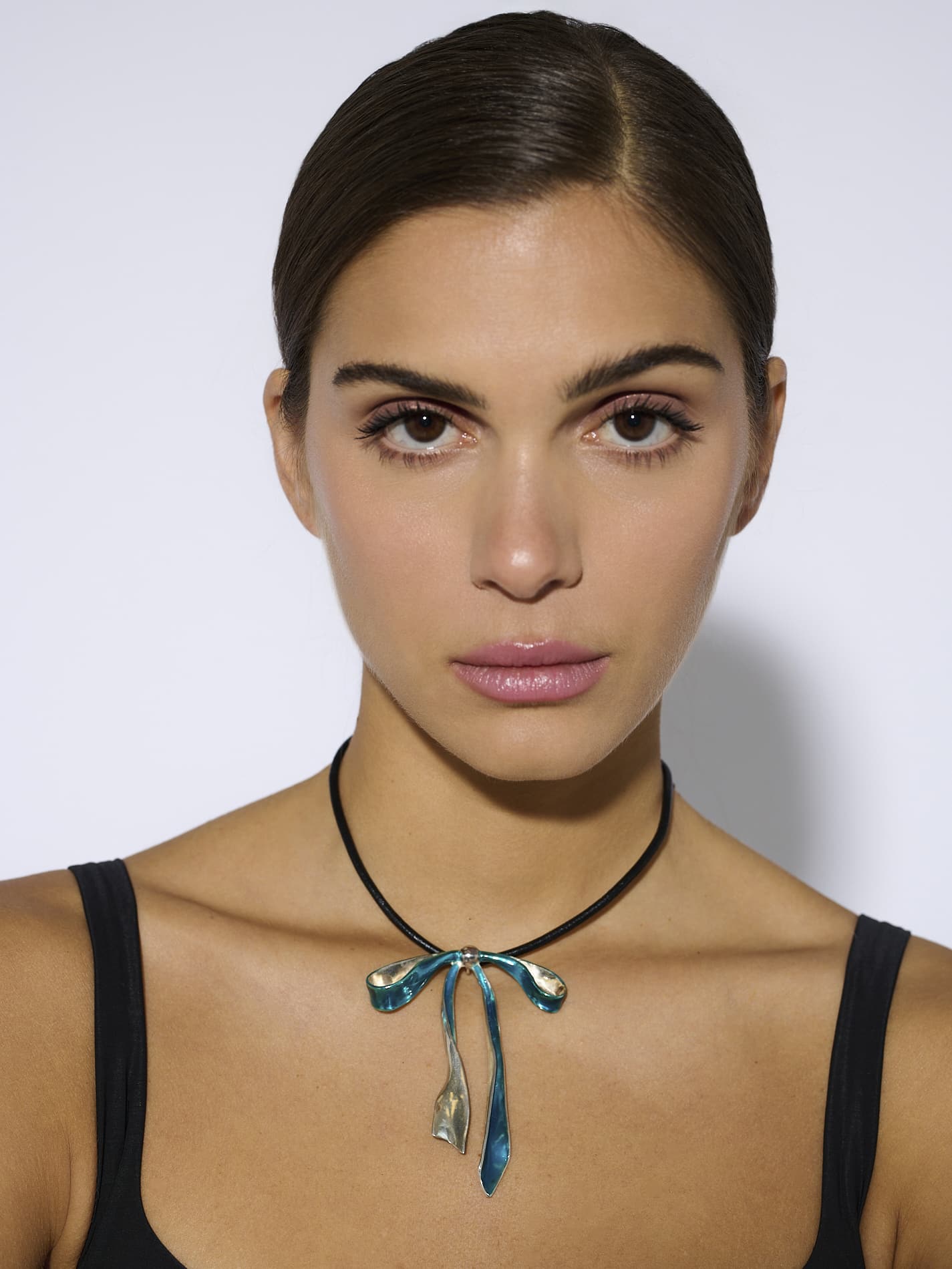 Fiocco Pendant Necklace in Silver and Mediterranean Blue L