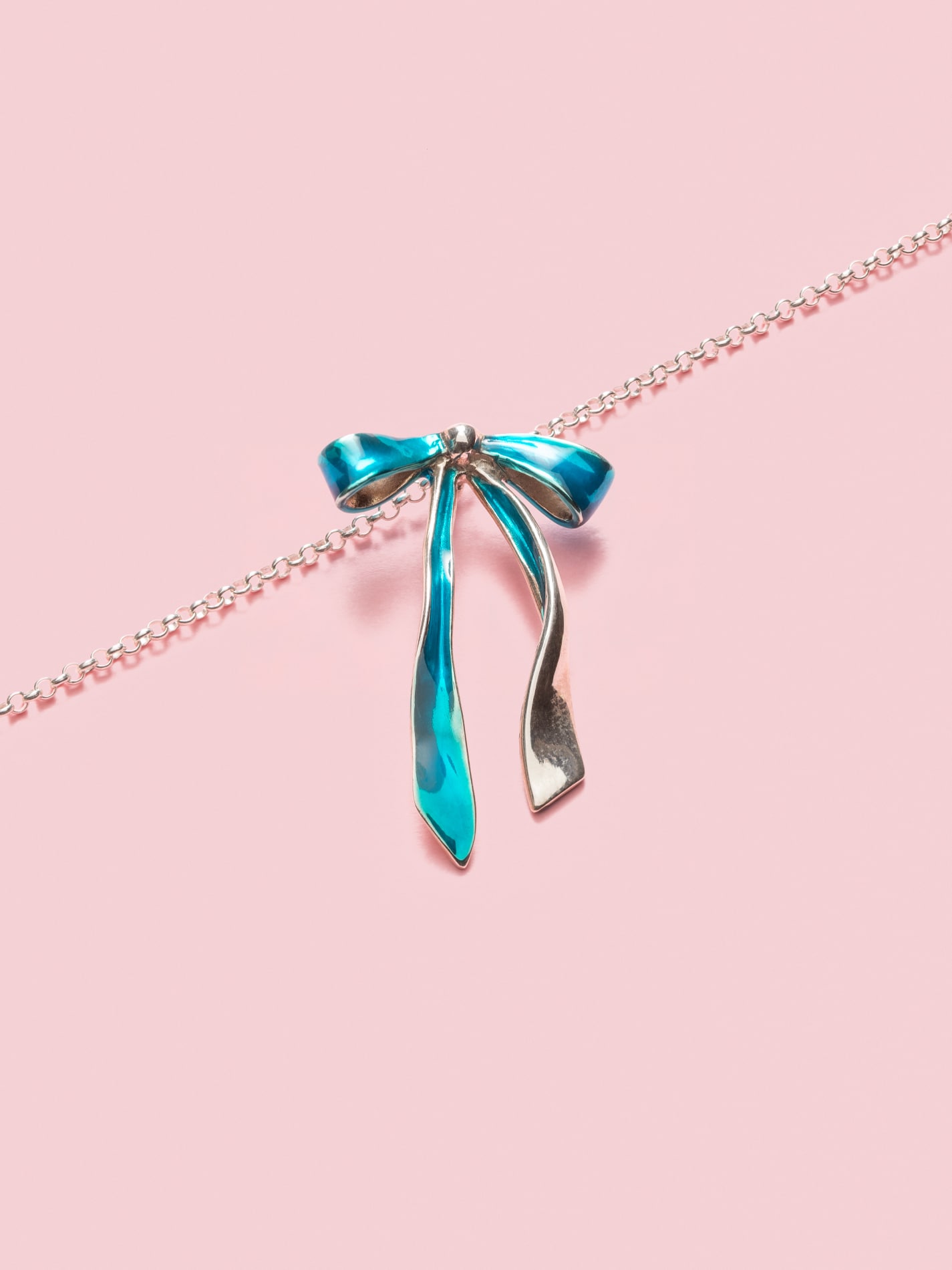 Fiocco Pendant Necklace in Silver and Mediterranean Blue S