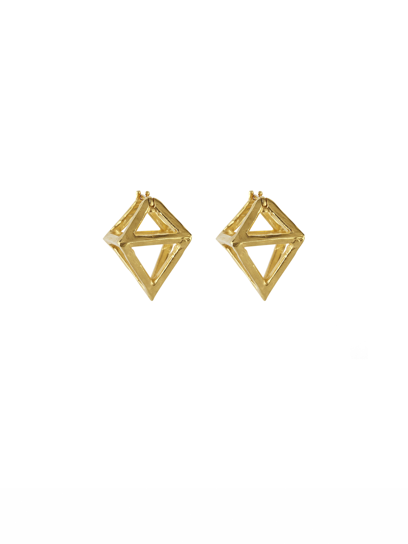 Octahedron Earrings Plated in Gold
