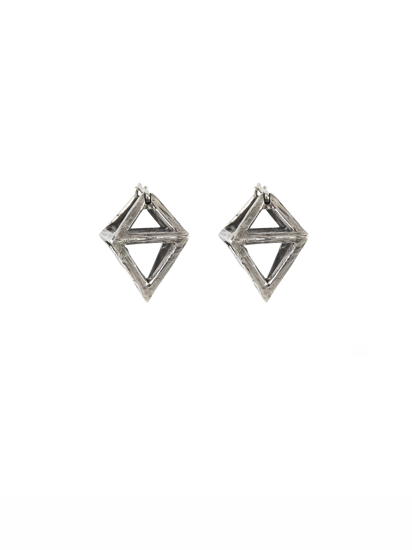 Octahedron Earrings in Oxidized Silver