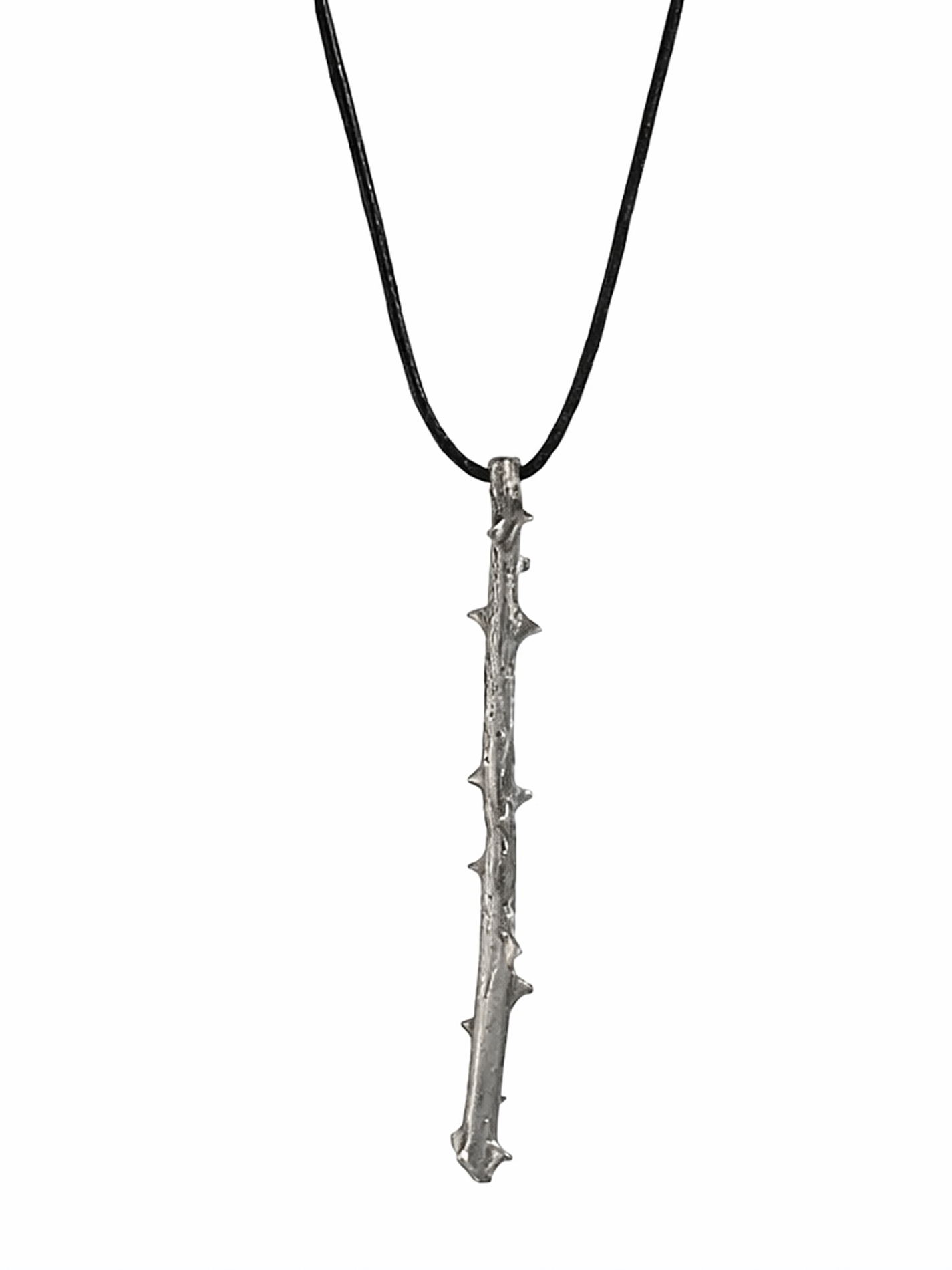 Rose Branch Pendant Necklace Plated in Silver - L