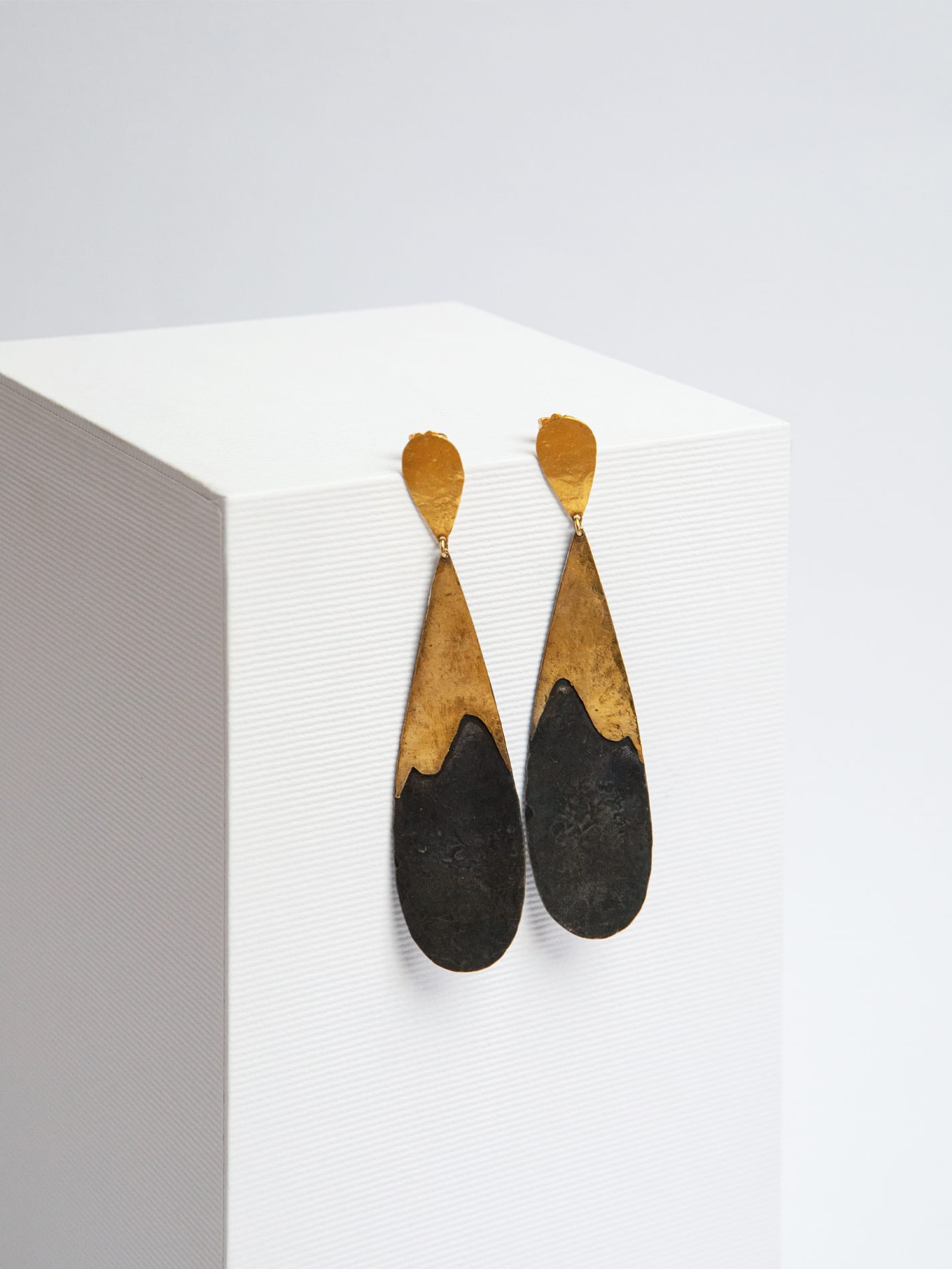 Wax Earrings 24 kt Gold and Oxidized Silver